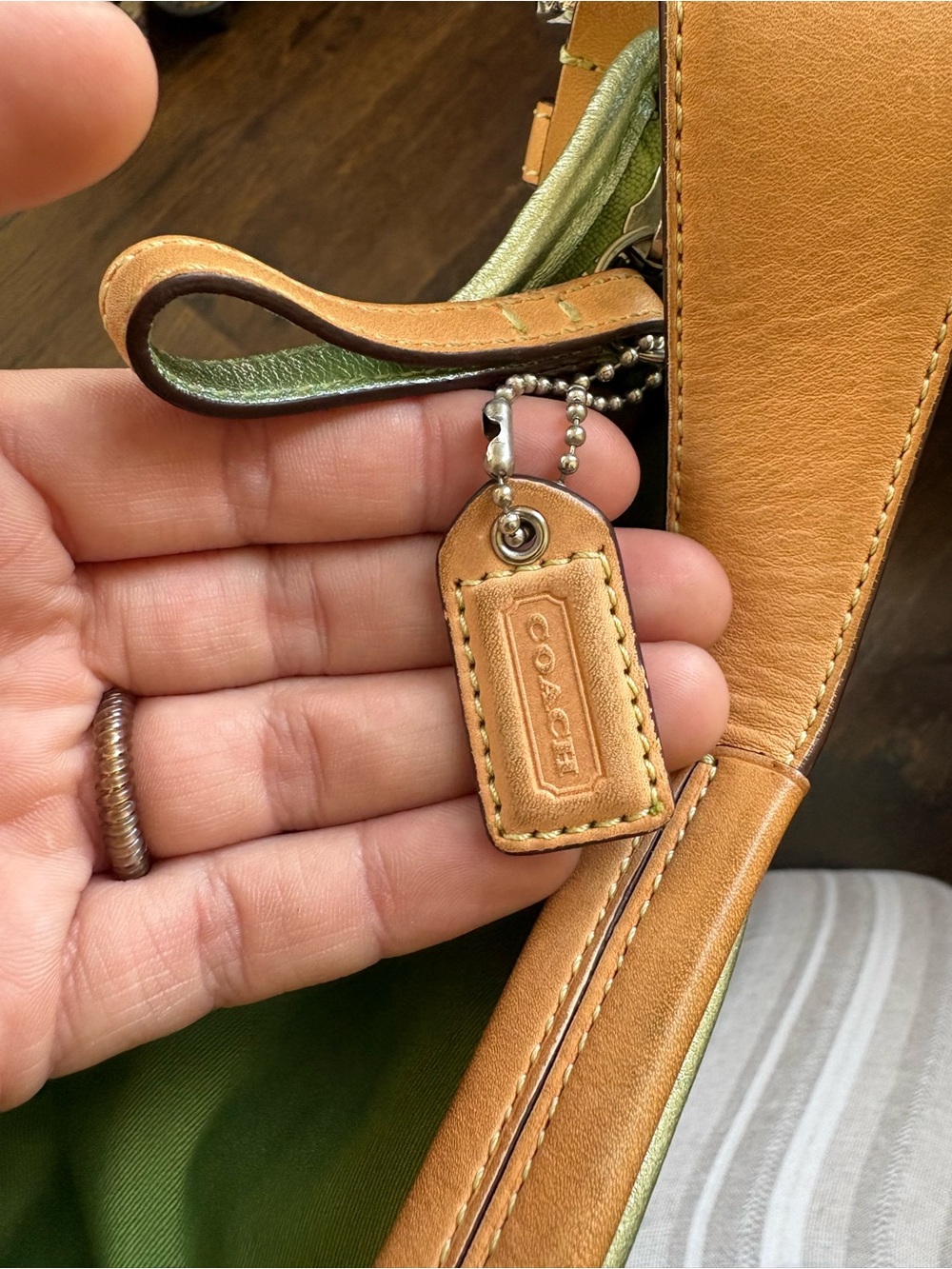 COACH Ladybug Shoulder Bag Green Canvas Leather Hobo Bag Signature 6723 - Picture 15 of 17
